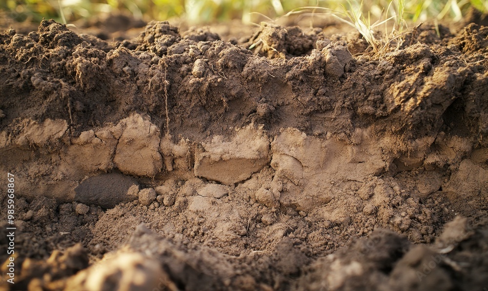 Close-up of soil with different layers.