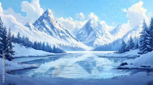 Wallpaper Mural Snowy Mountains Reflecting in a Frozen Lake Torontodigital.ca