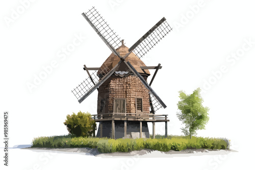 Windmill Single Clipart Isolated on White Background