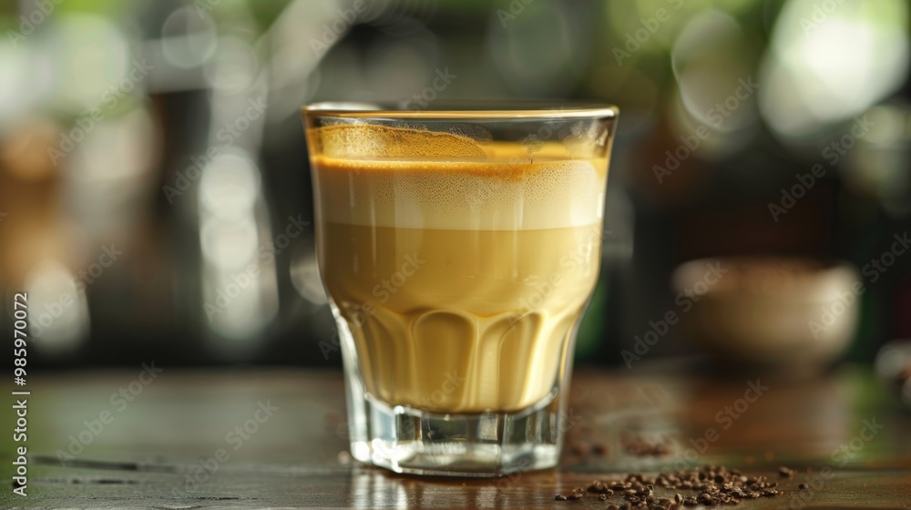 Artfully Crafted Coffee Drink on Rustic Wooden Table Artfully Crafted Coffee Drink on Rustic Wooden Table