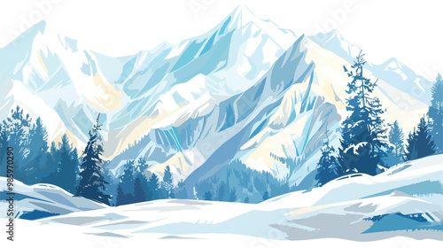 Winter Mountains Illustration in Flat Vector Style