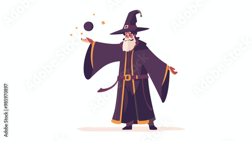 Wizard Performing Magic Tricks with Hat: Flat Vector Illustration