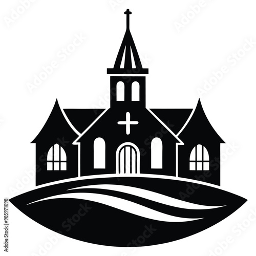 Church Building Silhouette Vector color line art Design.