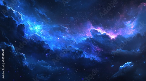 A galaxy background with rich blues, purples, and glowing stars set against a dark sky, offering an ethereal, otherworldly atmosphere for space enthusiasts.