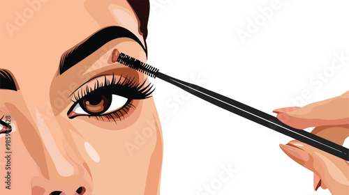 Professional Woman Applying Mascara to Eyelashes Illustration