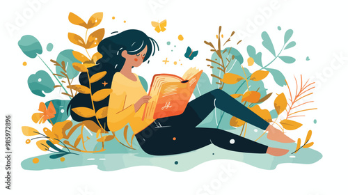 Woman Reading Book Submerged into Reality