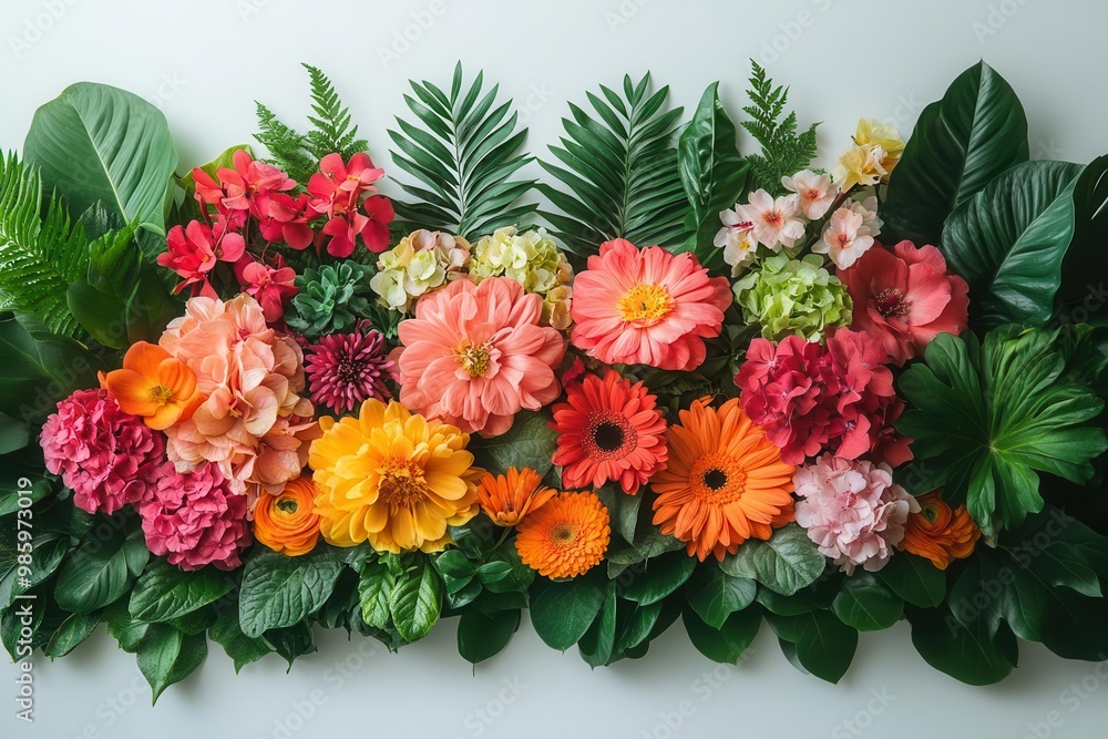 lush greenery arrangement with vibrant colorful flowers isolated on white diverse botanical textures and shapes create a fresh natural composition perfect for design layouts lush greenery arrangement with vibrant colorful flowers isolated on white diverse botanical textures and shapes create a fresh natural composition perfect for design layouts