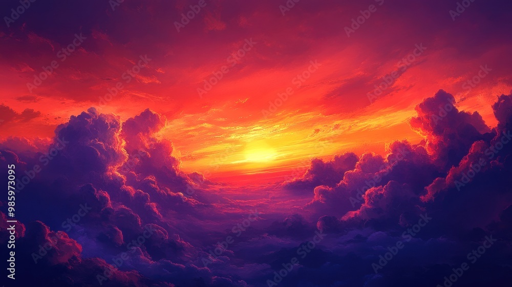 A rich sunset background with the sky illuminated in brilliant shades of orange, red, and purple as the sun sets, creating a dramatic and vibrant display. A rich sunset background with the sky illuminated in brilliant shades of orange, red, and purple as the sun sets, creating a dramatic and vibrant display.