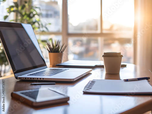 Wallpaper Mural A laptop and notepad on a simple desk during a business meeting.


 Torontodigital.ca