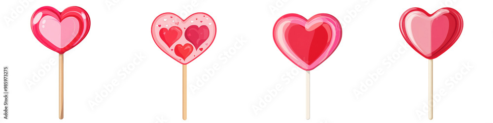 Assorted heart shaped candy and chocolate lollipops on wooden sticks arranged in a row for a romantic Valentines Day The lollipops come in various shades of red and pink symbolizing love passion Assorted heart shaped candy and chocolate lollipops on wooden sticks arranged in a row for a romantic Valentines Day The lollipops come in various shades of red and pink symbolizing love passion