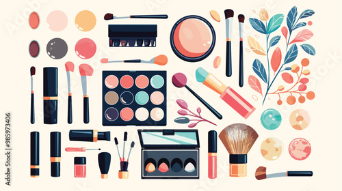 Stylish Women Make-Up and Fashion Beauty Self-Care Elements