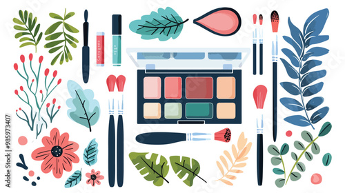 Elegant Women Make Up and Fashion Beauty Self Care Elements