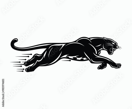 Wild animal black panther silhouette EPS vector isolated illustration template on a white background