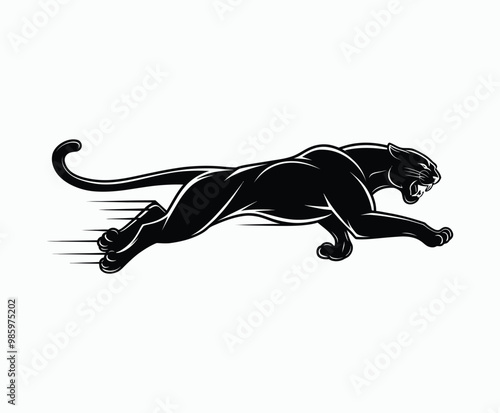 Wild animal black panther silhouette EPS vector isolated illustration template on a white background