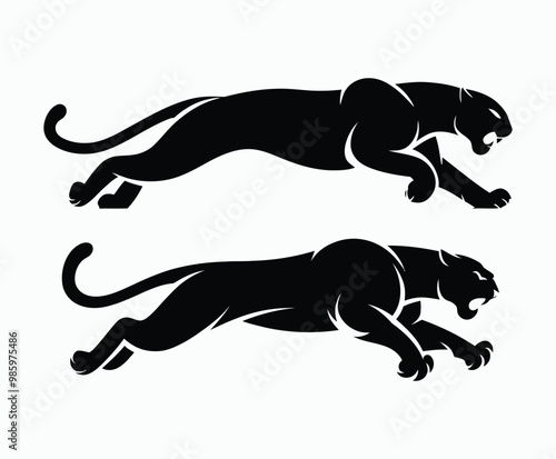 Wild animal black panther silhouette EPS vector isolated illustration template on a white background