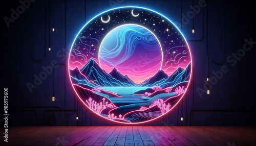 Breathtaking Nature Landscape with Radiant Neon Light Effects , Colors and Dynamic Wallpaper 