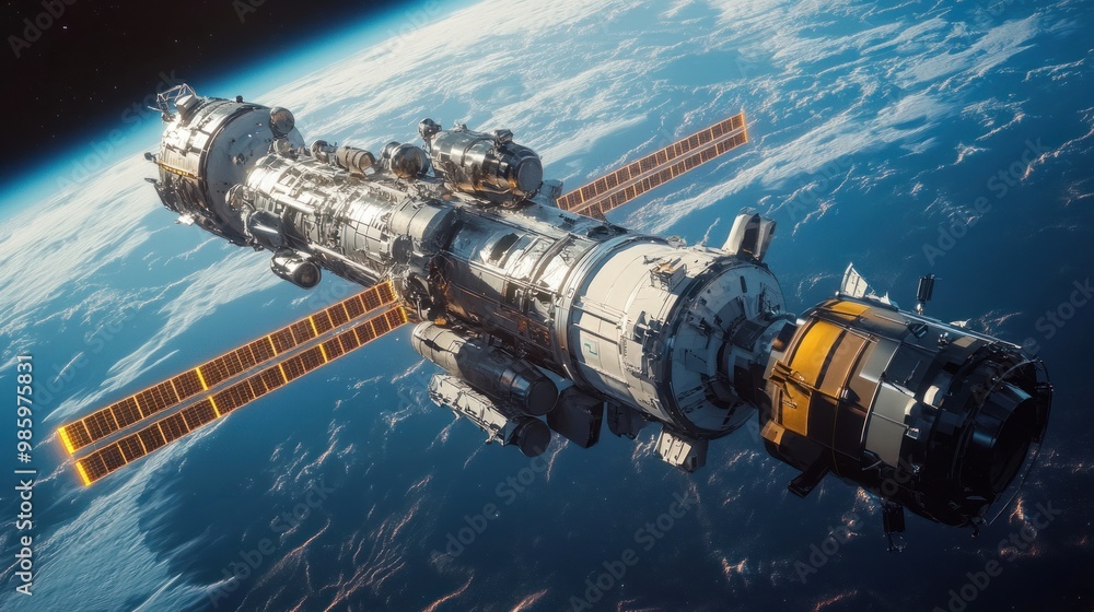 Fototapeta premium space station satellites orbiting the Earth.