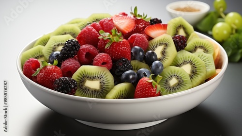 Bright Fruit Salad in a Bowl with a Clean White Background