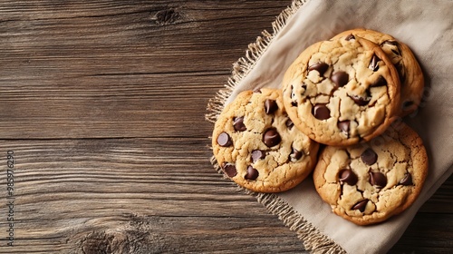 Golden cookies on a wooden surface