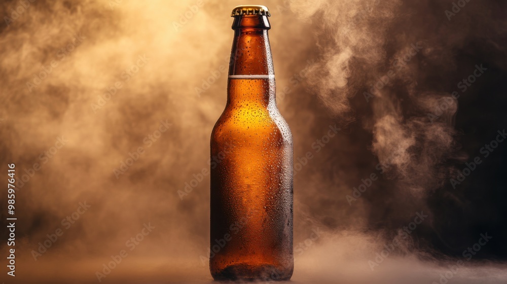 Brown beer bottle condensing in a warm humid environment Brown beer bottle condensing in a warm humid environment