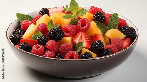 Fresh and Healthy Fruit Salad Presented in a Bowl on White Background