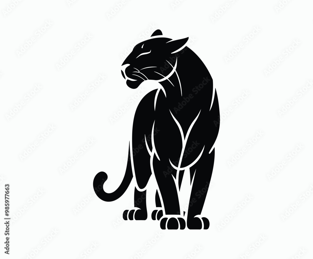 Obraz premium Wild animal black panther silhouette EPS vector isolated illustration template on a white background