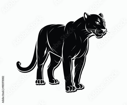 Wild animal black panther silhouette EPS vector isolated illustration template on a white background