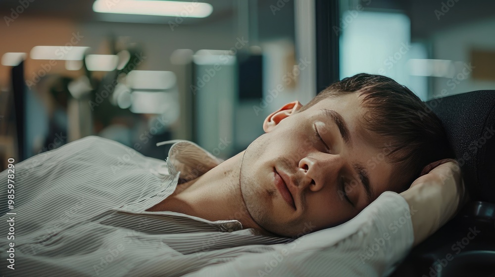 the employee sleeps in the office. Selective focus the employee sleeps in the office. Selective focus