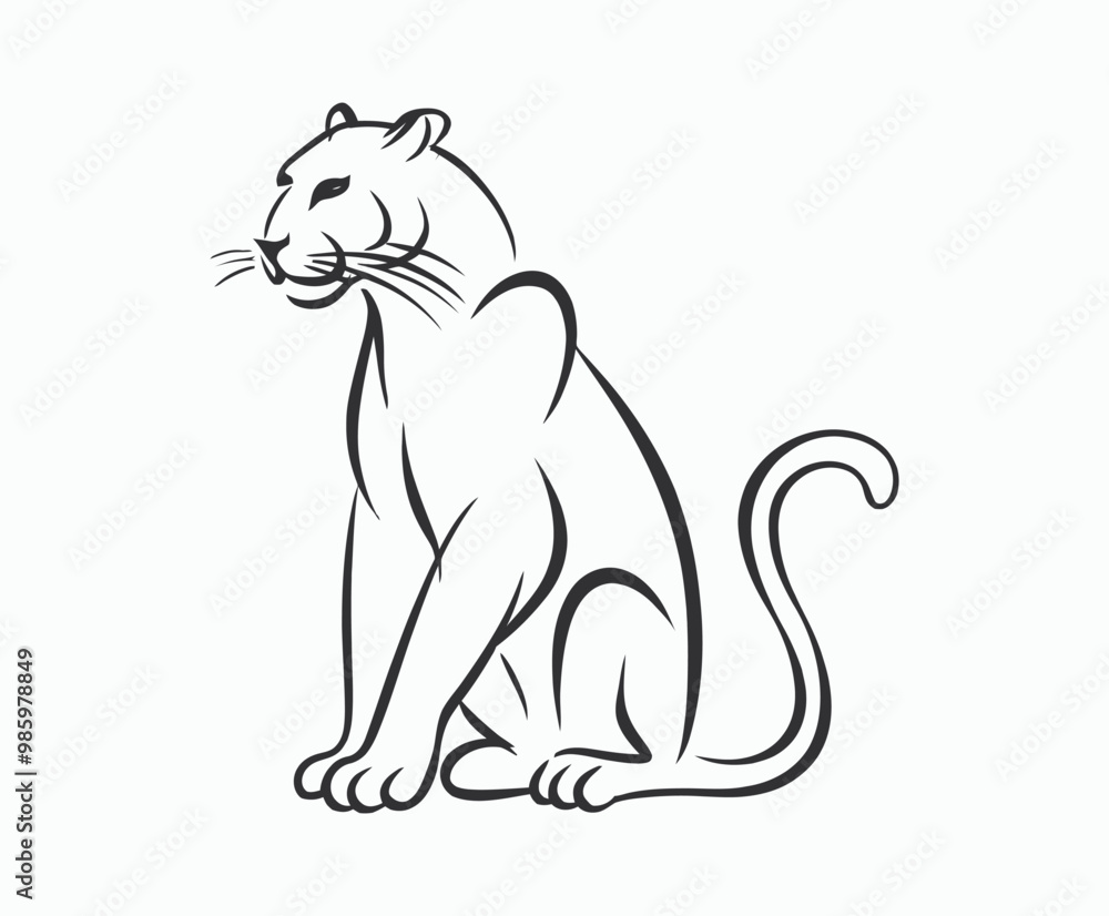 Fototapeta premium Wild animal black panther silhouette EPS vector isolated illustration template on a white background