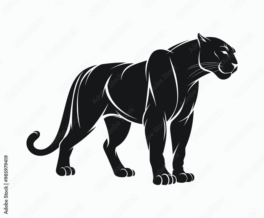 Obraz premium Wild animal black panther silhouette EPS vector isolated illustration template on a white background