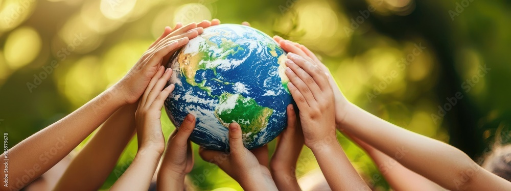 children hold a globe in their hands. Selective focus children hold a globe in their hands. Selective focus
