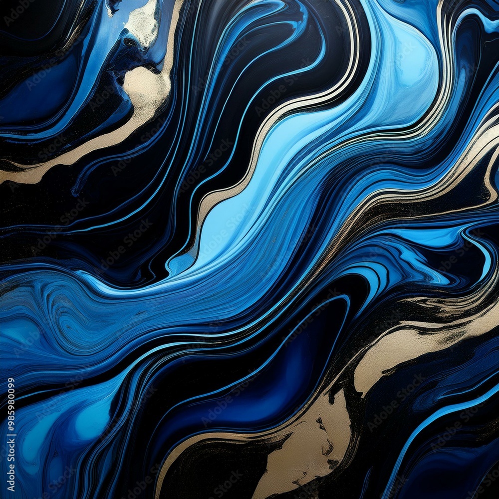 Fototapeta premium Abstract black and blue marble textured background