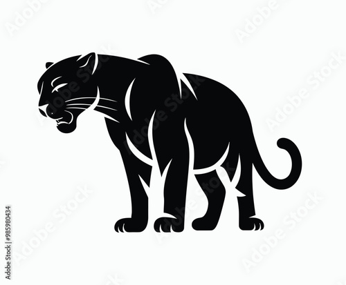 Wild animal black panther silhouette EPS vector isolated illustration template on a white background