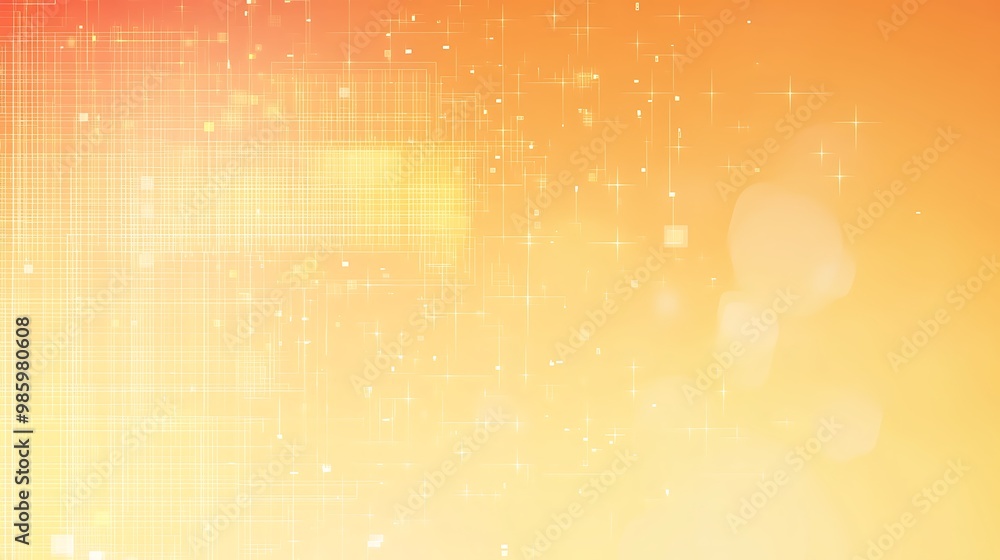 Obraz premium Abstract Grid Pattern with White Stars and Bokeh on a Gradient Background