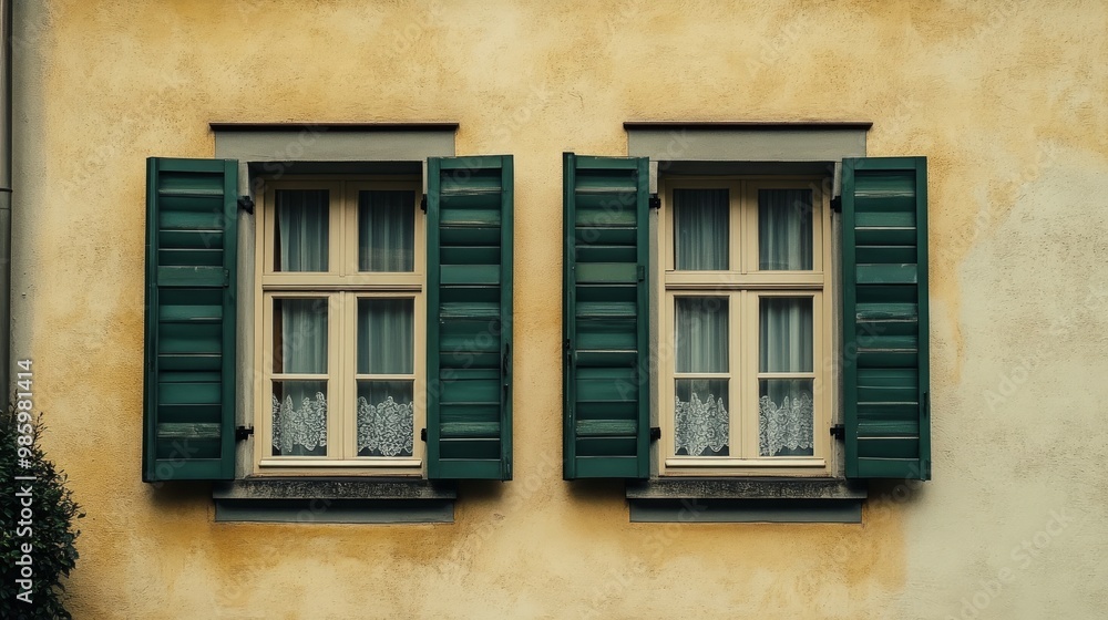 Typical Gmunden house windows on a rainy day Typical Gmunden house windows on a rainy day