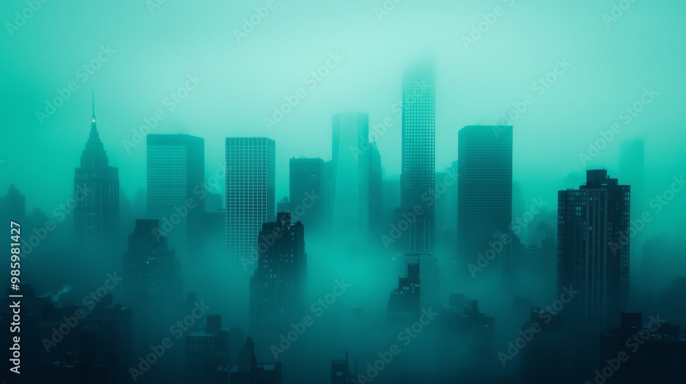Foggy Cityscape with Silhouetted Skyscrapers Foggy Cityscape with Silhouetted Skyscrapers