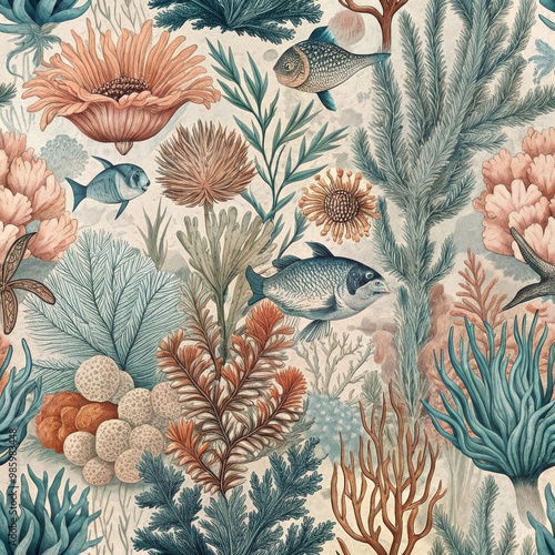 Illustration of a vibrant coral reef with diverse marine life in an underwater ecosystem