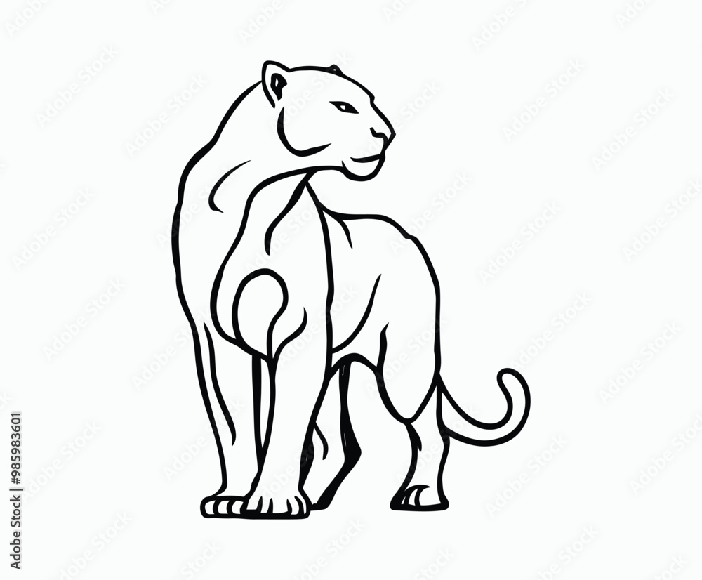 Obraz premium Wild animal black panther silhouette EPS vector isolated illustration template on a white background