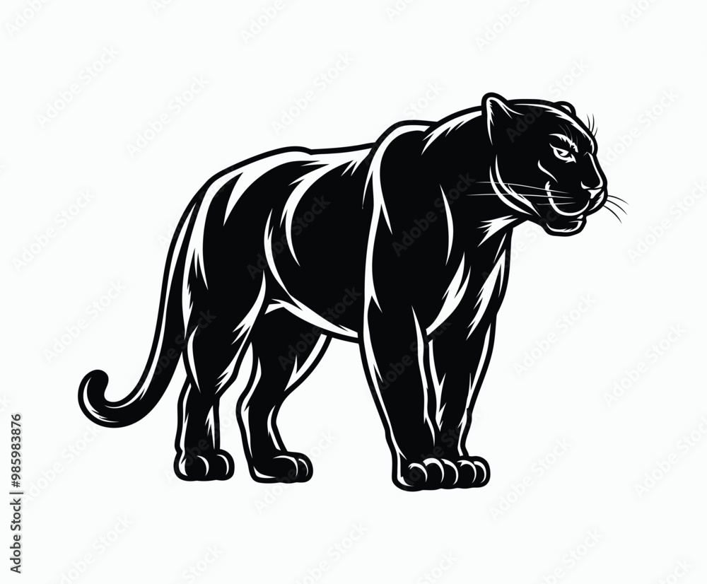 Obraz premium Wild animal black panther silhouette EPS vector isolated illustration template on a white background