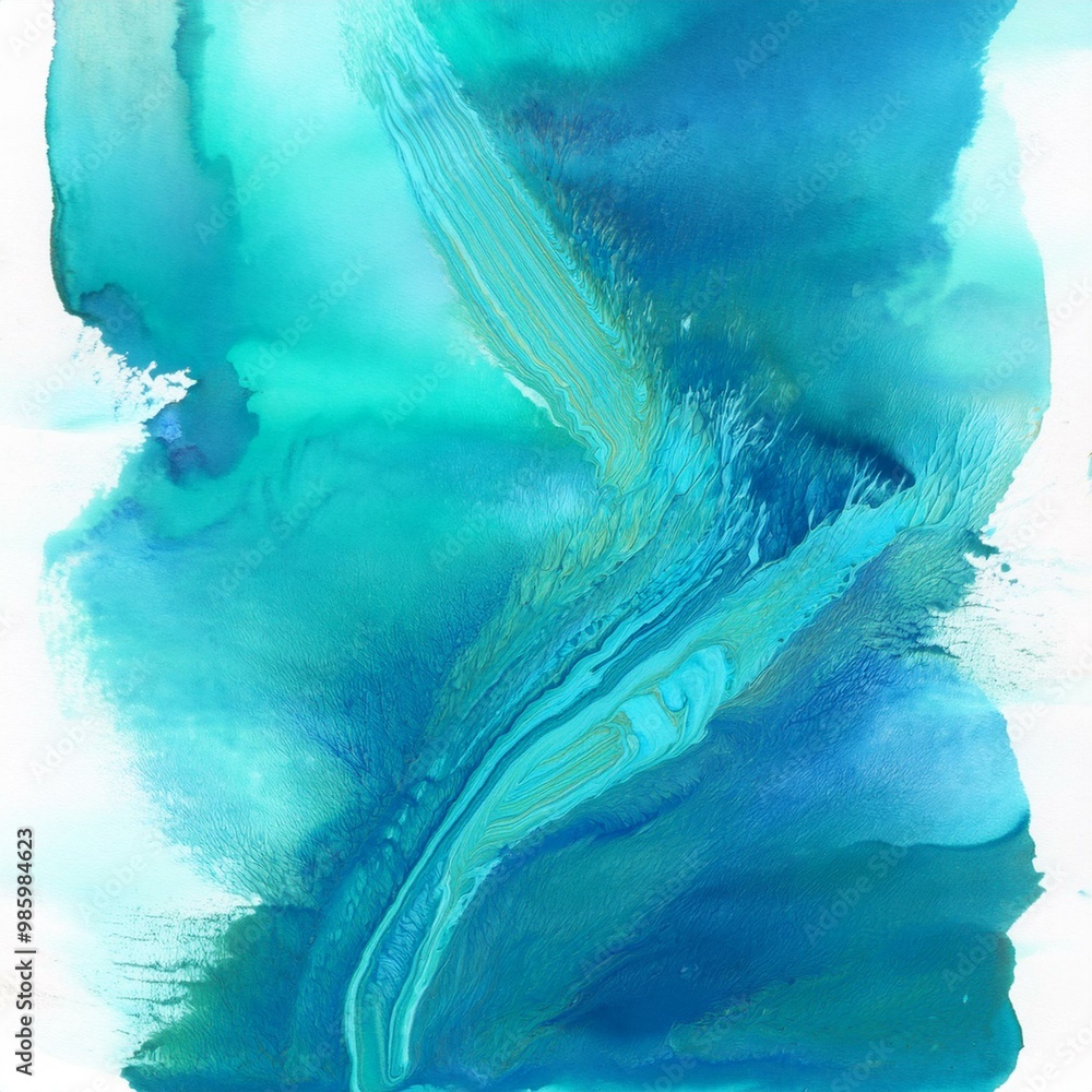 Fototapeta premium Aquamarine watercolor strip multilayered