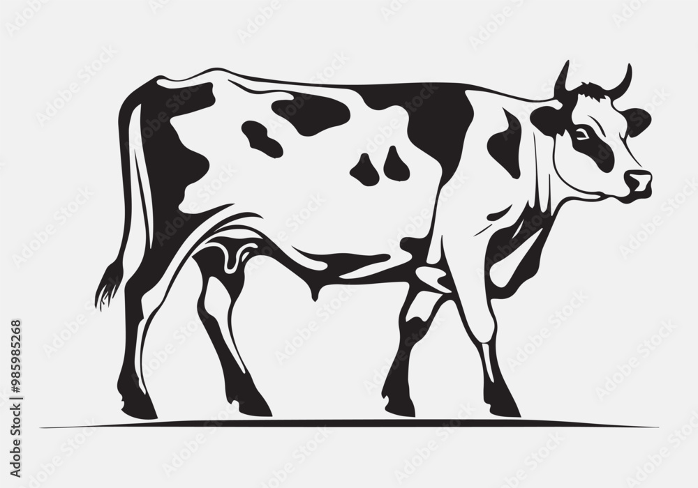 Fototapeta premium cow Animal logo Isolated Black on White background