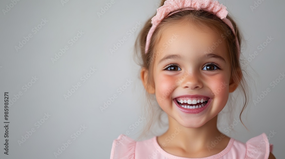 A young girl with a fascinatingly bright smile is wearing a pink headband, exuding a sense of pure joy and highlighting the simplicity of youthful happiness. A young girl with a fascinatingly bright smile is wearing a pink headband, exuding a sense of pure joy and highlighting the simplicity of youthful happiness.