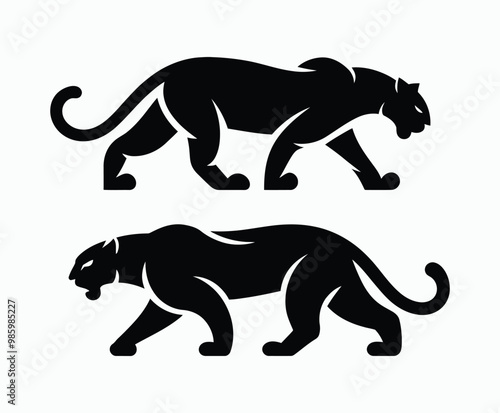 Wild animal black panther silhouette EPS vector isolated illustration template on a white background