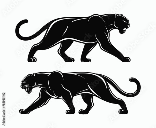 Wild animal black panther silhouette EPS vector isolated illustration template on a white background