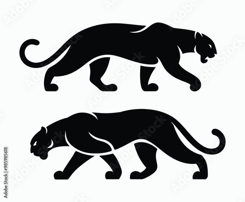 Wild animal black panther silhouette EPS vector isolated illustration template on a white background