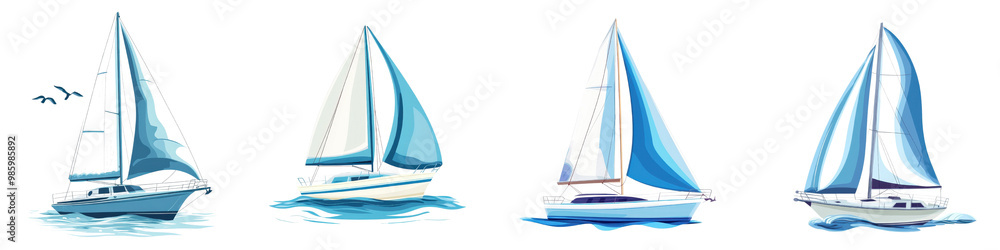 Fototapeta premium A fleet of sleek sailboats gracefully navigating the serene ocean waters their billowing white sails catching the gentle breeze and casting reflections upon the glistening waves