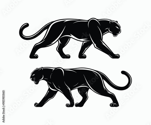 Wild animal black panther silhouette EPS vector isolated illustration template on a white background