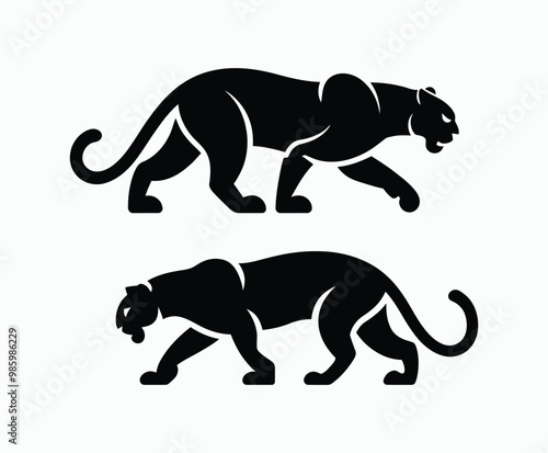 Wild animal black panther silhouette EPS vector isolated illustration template on a white background