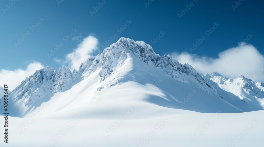 Fototapeta premium Majestic Snow-Covered Mountain Peak Under a Clear Blue Sky