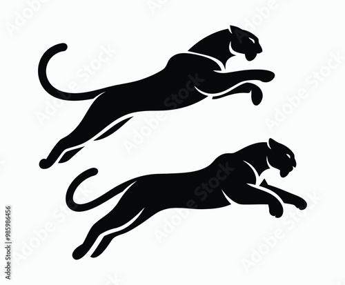 Wild animal black panther silhouette EPS vector isolated illustration template on a white background